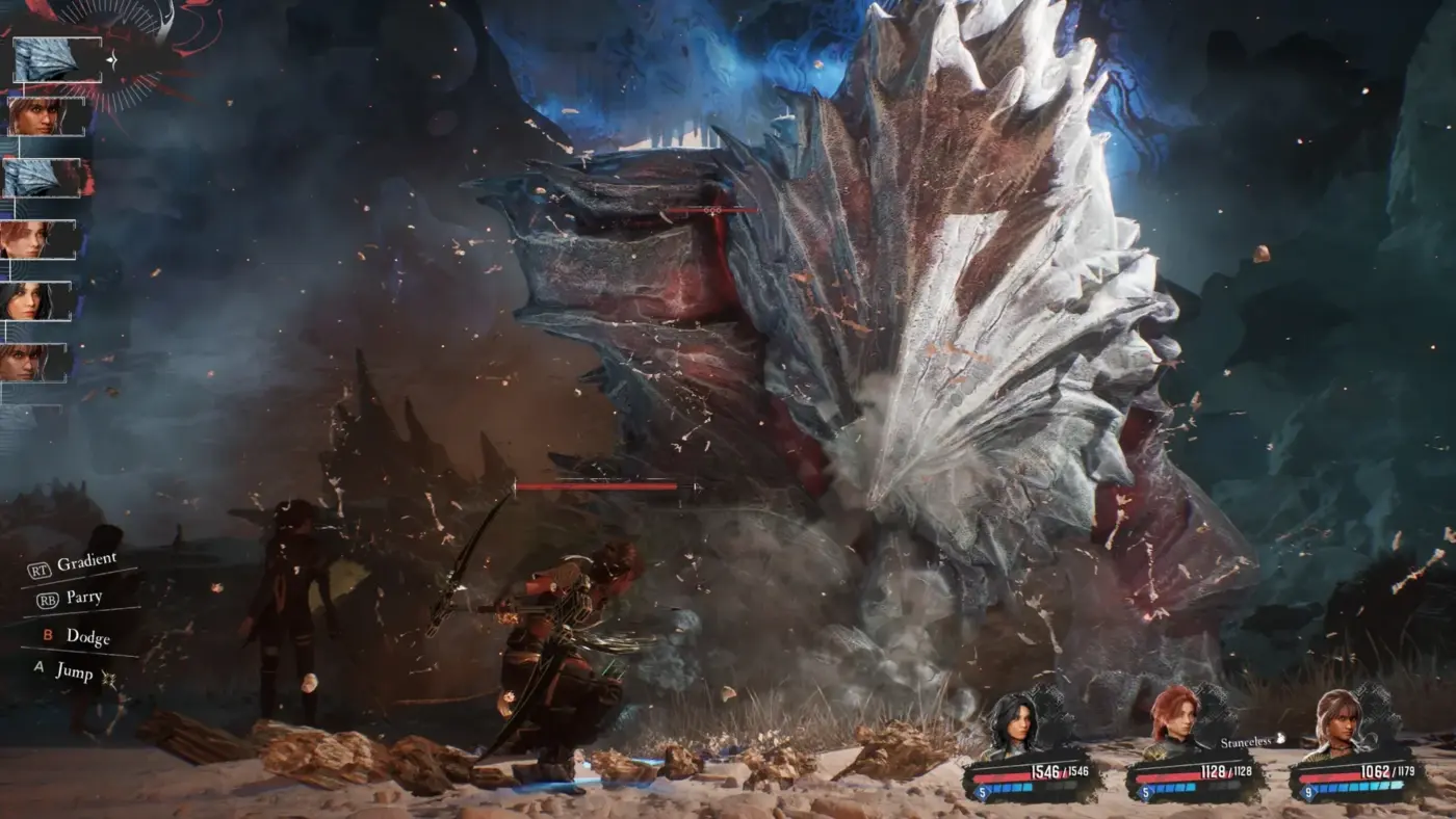 Lune, Maelle, and Sciel face a crystalline boss in Clair Obscur Expedition 33