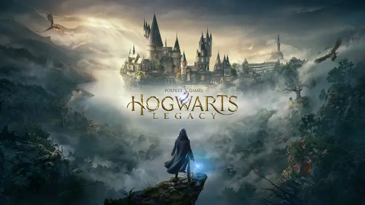 Official Hogwarts Legacy key art showing Hogwarts castle and the player character