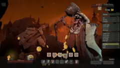 GrimKeep combat showing the Town Crier, six dice and a highlighted Full House combination.