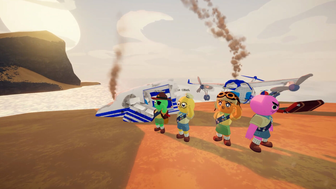 PEAK scouts gather beside a crashed airplane on a beach