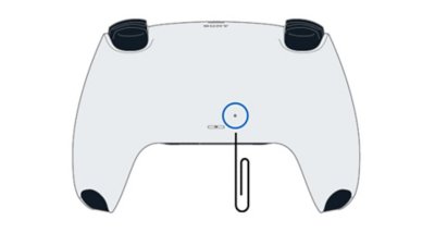 Rear of a DualSense controller showing the PS5 controller reset button