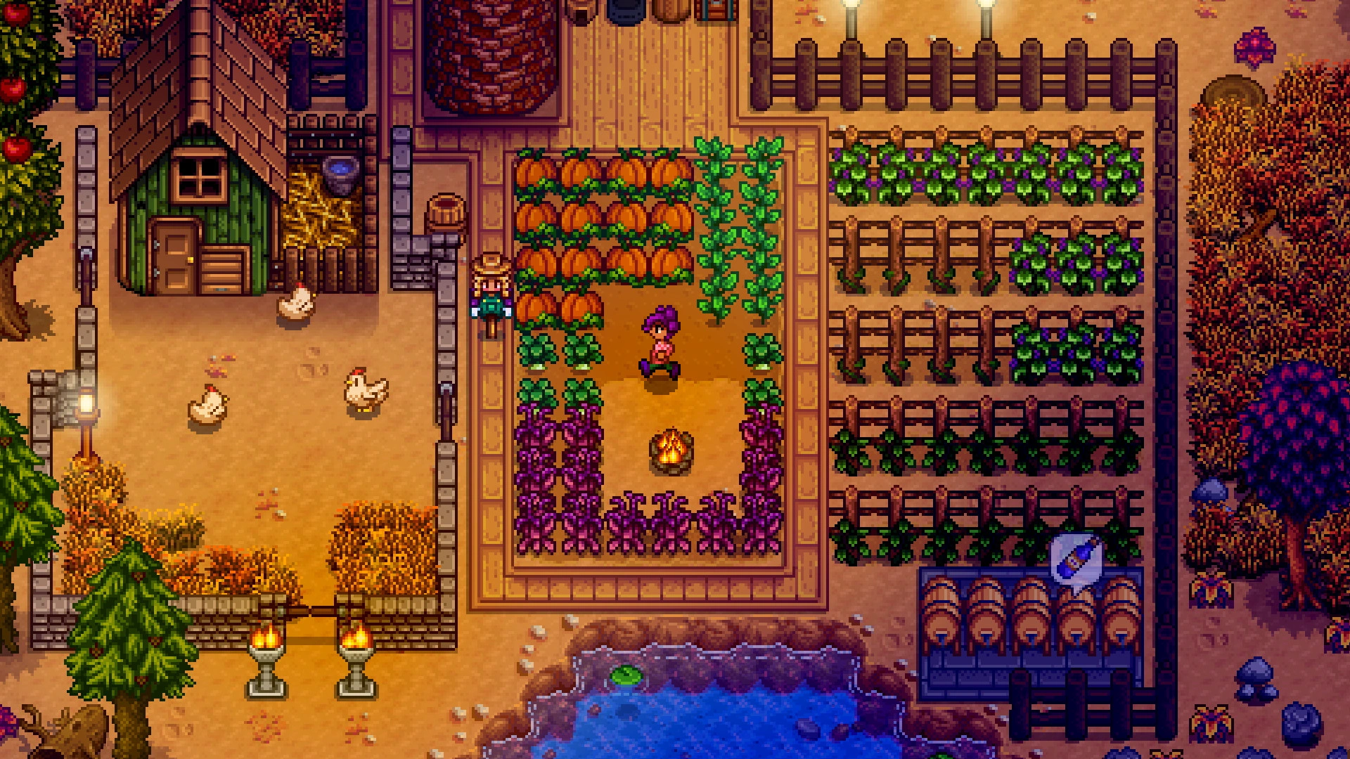 Stardew Valley Review: A Brilliant Farm Sim With a Demanding Clock 1 Autumn farm with crops, animals, and processing machines in Stardew Valley