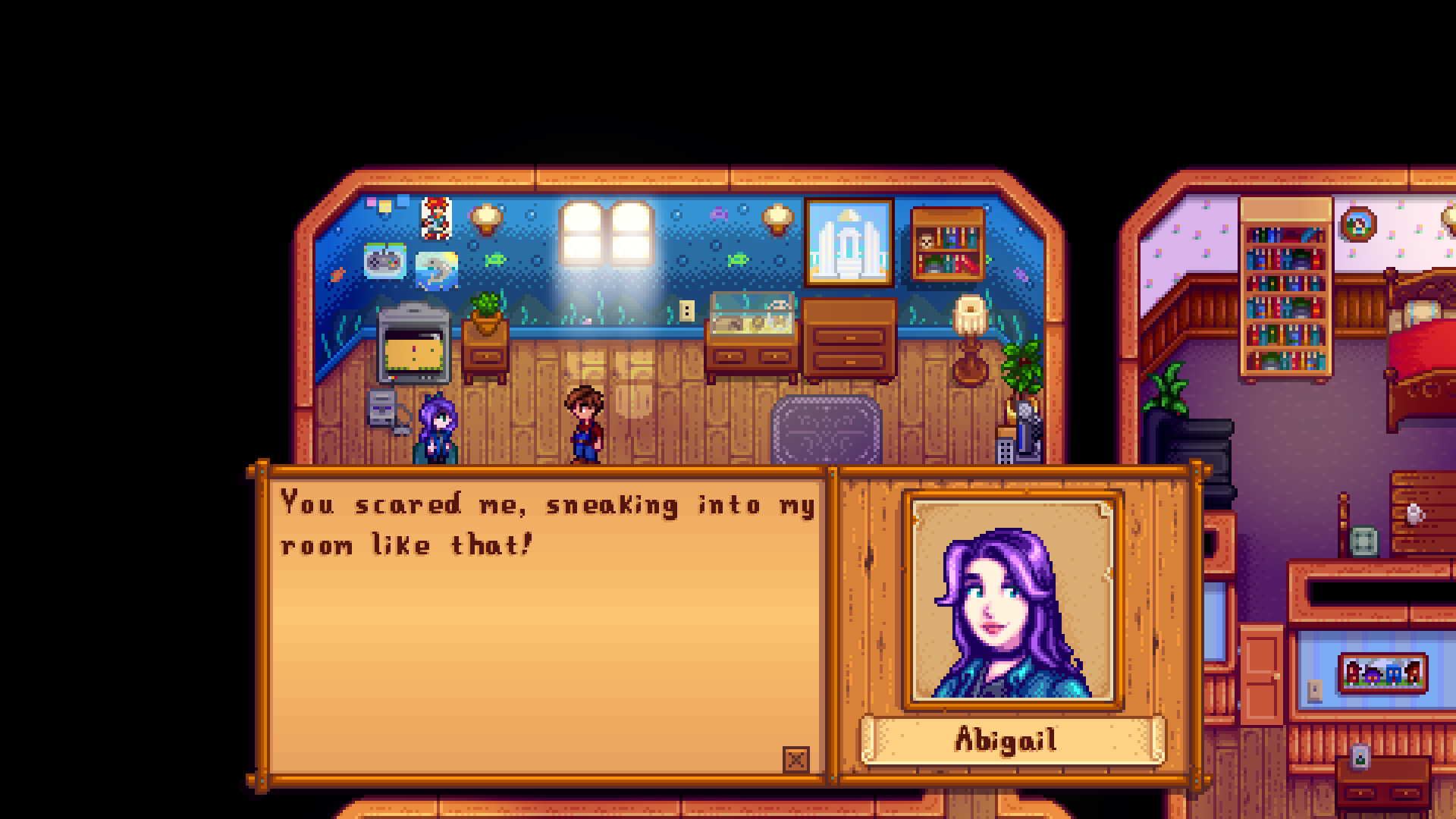 Stardew Valley Review: A Brilliant Farm Sim With a Demanding Clock 3 Abigail talking to the farmer inside her room in Stardew Valley